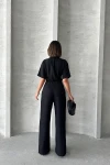 Siyah Yarım Kol Beli Korse Görünümlü Bol Kesim Dokuma Tulum BCHN-25255059