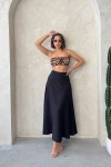 Siyah Yüksek Bel Beli Lastikli Midi Boy Etek BCHN-25255043