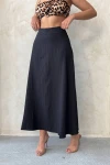 Siyah Yüksek Bel Beli Lastikli Midi Boy Etek BCHN-25255043