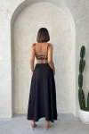 Siyah Yüksek Bel Beli Lastikli Midi Boy Etek BCHN-25255043