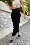 Siyah Yüksek Bel Paçası Lastikli Düşük Ağlı Salaş Şalvar Pantolon BCBSK-25700-3466
