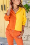 Turuncu Müslin Color Block Salaş Gömlek BCBSK-25700-3458