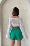 Yeşil Pileli Dokuma Gabardin Şort Etek (Kemer Hediyeli) BCHN-25252001