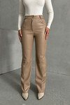 Bej Çift Cepli Fit Kesim Suni Deri Pantolon BCHN-25267542