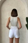 Beyaz Kendinden Kemerli Cepli Gabardin Yazlık Şort BCHN-2525289
