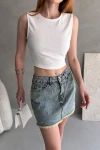 Beyaz Sırtı Kemer Detaylı Kaşkorse Crop Bluz BCDF-252207