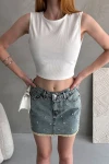 Beyaz Sırtı Kemer Detaylı Kaşkorse Crop Bluz BCDF-252207