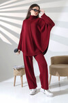 Bordo Boğazlı Salaş Kesim Kazak Ve Fit Pantolon Alt Üst Triko Takım BCES-252033