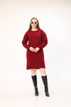 Bordo Çift Cepli Bisiklet Yaka Tunik Elbise BCES-252022-1