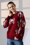 Bordo Fiyonk Desenli Triko Kazak BCES-252045