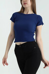 Bordo-Lacivert-Anrasit 3 Lü Paket Bebe Overloklu Crop Bluz BCOR-252003
