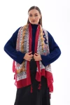 Bordo Patchwork Desenli Şal BCNSV-2515238