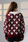 Bordo Polo Yaka Kalp Desenli Triko Kazak BCES-252026