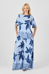 Buz Mavi Yaprak Desenli Oversize Bluz Ve Bol Paça Pantolon Takım BCVL-254029