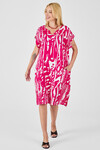 Fuşya Desenli V Yaka Yarasa Kol Oversize Midi Elbise BCVL-254019