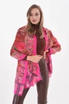 Fuşya Patchwork Desenli Fransa Kumaşı Varaklı Şal BCNSV-2515176