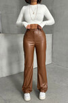 Kahverengi Çift Cepli Fit Kesim Suni Deri Pantolon BCHN-25267542