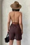 Kahverengi Gabardin Kemerli Şort BCHN-2525735