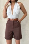 Kahverengi Gabardin Kemerli Şort BCHN-2525735