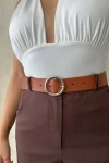 Kahverengi Gabardin Kemerli Şort BCHN-2525735