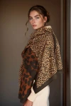 Kahverengi Patchwork Leopar Desenli Şal BCNSV-2513955
