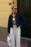 Lacivert Çift Cep Denim Crop Ceket BCDF-255419
