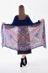 Lacivert Patchwork Desenli Fransa Kumaşı Varaklı Şal BCNSV-2515176