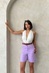 Lila Gabardin Kemerli Şort BCHN-2525735