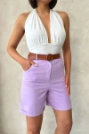 Lila Gabardin Kemerli Şort BCHN-2525735