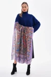 Lila Patchwork Desenli Fransa Kumaşı Varaklı Şal BCNSV-2515176