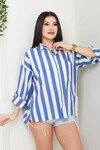 Mavi Geniş Çizgili Pamuk Dokuma Gömlek BCAYN-254008