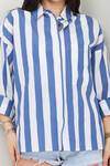 Mavi Geniş Çizgili Pamuk Dokuma Gömlek BCAYN-254008