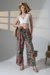 Pembe Etnik Desenli Viscon Yazlık Dokuma Pantolon BCBT-251009