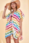 Renkli Zigzag Desenli Pareo Plaj Elbisesi BCNSV-2517020
