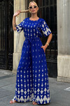 Saks Bisiklet Yaka Desenli Bluz Ve Pantolon Takım BCVL-254002