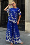 Saks Bisiklet Yaka Desenli Bluz Ve Pantolon Takım BCVL-254002