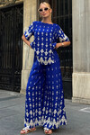 Saks Bisiklet Yaka Desenli Bluz Ve Pantolon Takım BCVL-254002