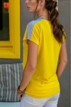Sarı Color Block Omzu Garnili Tshirt BCBSK-25700-3229