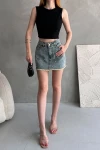 Siyah Sırtı Kemer Detaylı Kaşkorse Crop Bluz BCDF-252207