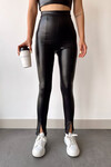 Siyah Yırtmaçlı Suni Deri Stretch Fit Tayt BCHN-2526630