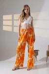Turuncu Batik Desenli Viscon Yazlık Dokuma Pantolon BCBT-251008