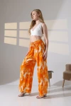 Turuncu Batik Desenli Viscon Yazlık Dokuma Pantolon BCBT-251008