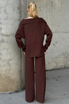 Acı Kahve Düşük Yaka Rahat Kesim Yumuşak Dokulu Bluz Ve Pantolon Alt Üst Takım BCVL-25V234