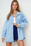 Açık Mavi Çıtçıt Kapamalı Oversize Mevsimlik Jean Gömlek Ceket BCHNW-251184