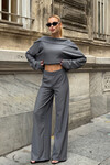 Antrasit Düşük Yaka Rahat Kesim Yumuşak Dokulu Bluz Ve Pantolon Alt Üst Takım BCVL-25V234