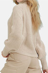 Bej Balıkçı Yaka Balon Kollu Selanik Örgü Kalın Kazak BCHESQ-251109