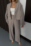 Bej Çift Cep Kapaklı Ceket Ve Palazzo Pantolon Dokuma Alt Üst Takım BCHN-254002