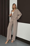 Bej Çift Cep Kapaklı Ceket Ve Palazzo Pantolon Dokuma Alt Üst Takım BCHN-254002