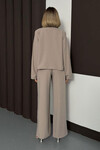 Bej Çift Cep Kapaklı Ceket Ve Palazzo Pantolon Dokuma Alt Üst Takım BCHN-254002