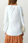 Beyaz Başak Nakışlı Bağcıklı Püskül Detaylı Bohem Bluz BCHESQ-251159